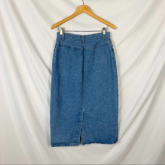 Vivaldi Jeanswear Vintage 90's Denim Wrap Side Slit Midi Skirt Size 12 - Picture 6 of 13